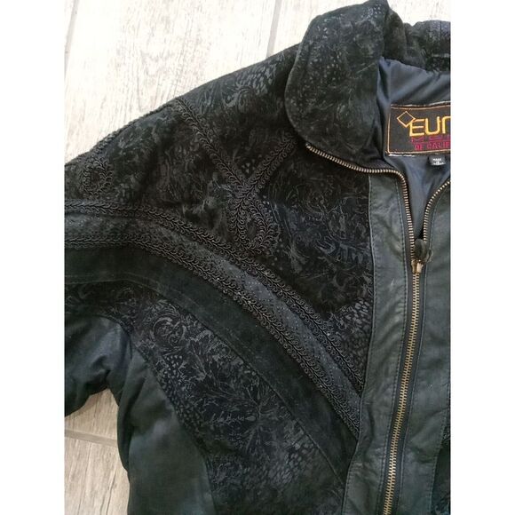 Euro Mond Top Black Leather Jacket Women Small California VTG - Picture 5 of 10